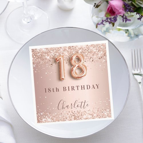 18th birthday rose gold blush glitter name napkins