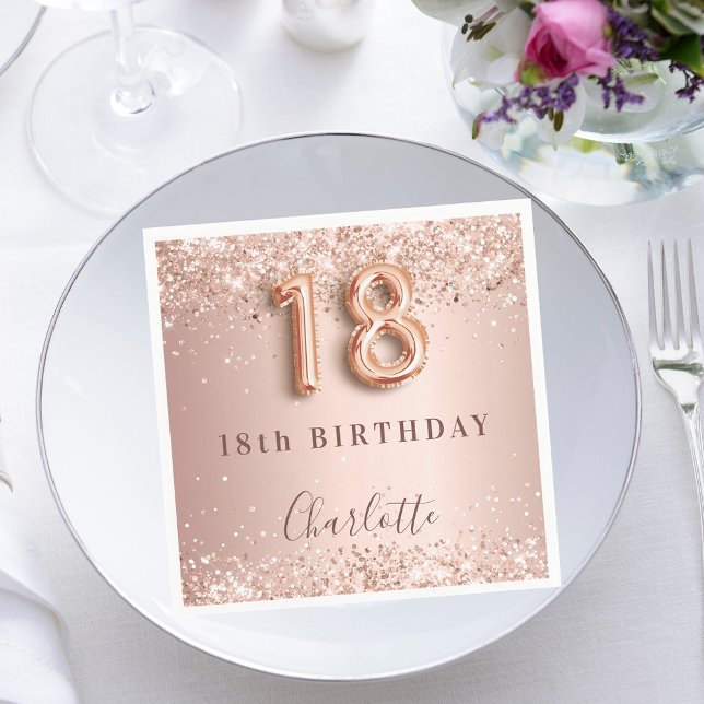 18th birthday rose gold blush glitter name napkins (Creator Uploaded)