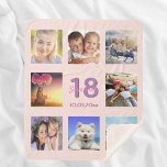 18th birthday rose gold blush photo collage sherpa blanket<br><div class="desc">A gift for a girl's 18th birthday, celebrating her life with a collage of 8 of your photos of her friends, family, interest or pets. Personalize and add her name, age 18 and a date. Date of birth or the date of the birthday party. Pink and purple colored letters. Girly...</div>