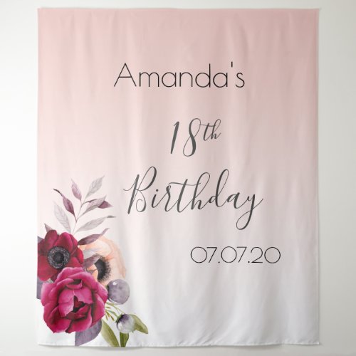 18th birthday rose gold blush pink florals tapestry