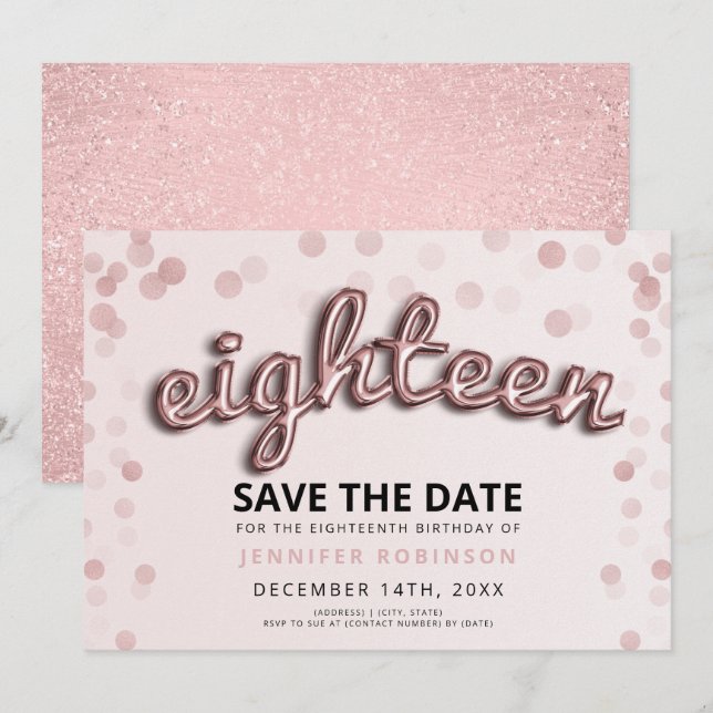 18th Birthday Rose Gold Blush Pink Glitter Invitation (Front/Back)