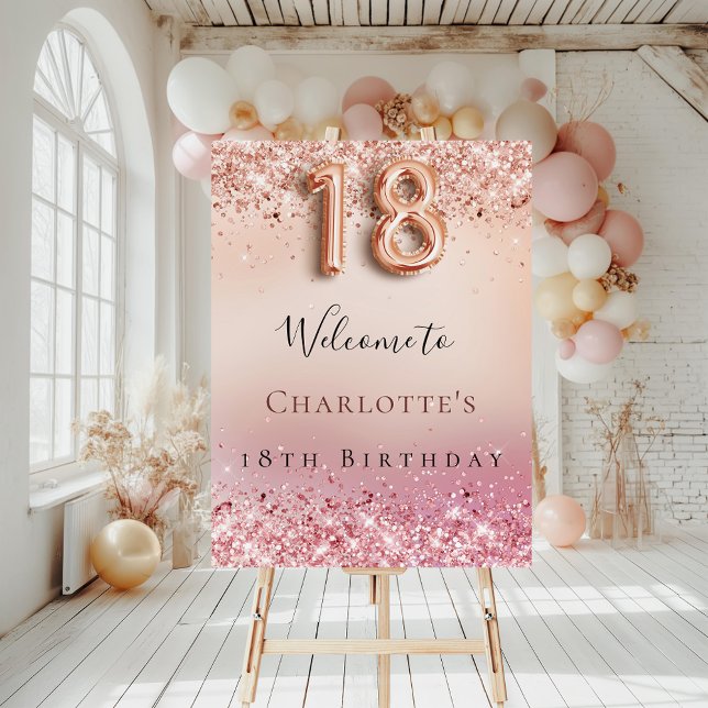 18th birthday rose gold blush pink welcome foam board (Creator Uploaded)