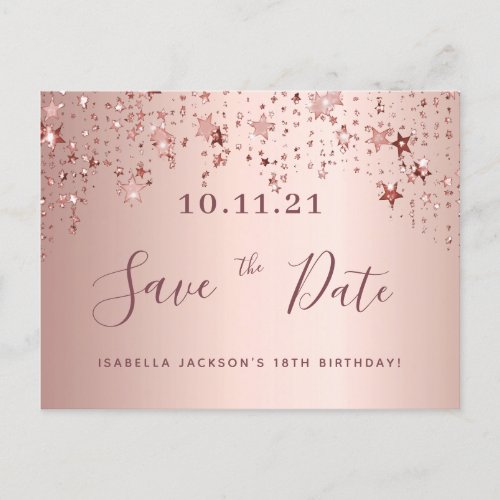 18th birthday rose gold blush stars save the date postcard