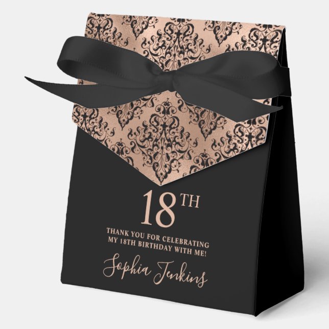 18th Birthday Rose Gold Damask Thank You  Favor Boxes (Front)