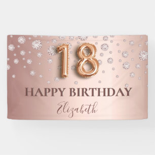 18th birthday rose gold diamonds balloon script banner