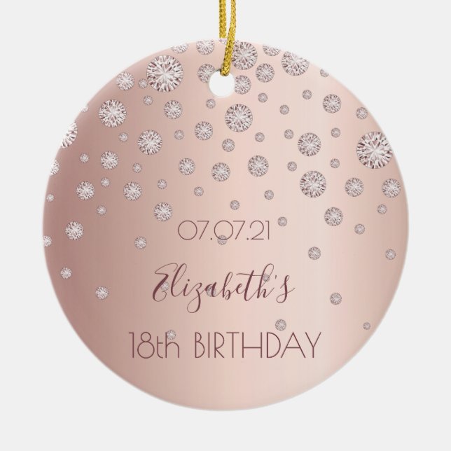 18th birthday rose gold diamonds sparkle 18 ceramic ornament (Front)