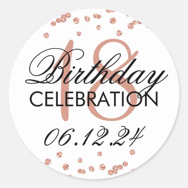 18th Birthday Rose Gold Faux Glitter Confetti Classic Round Sticker (Front)
