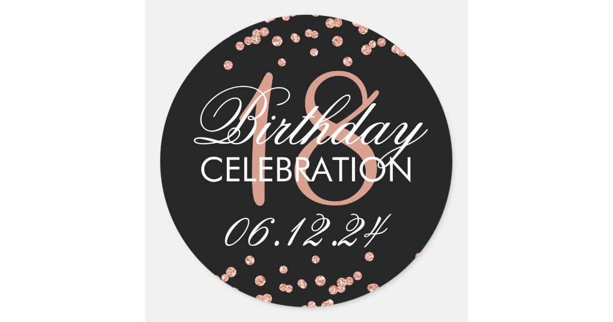 18th Birthday Rose Gold Faux Glitter Confetti Classic Round Sticker 9018