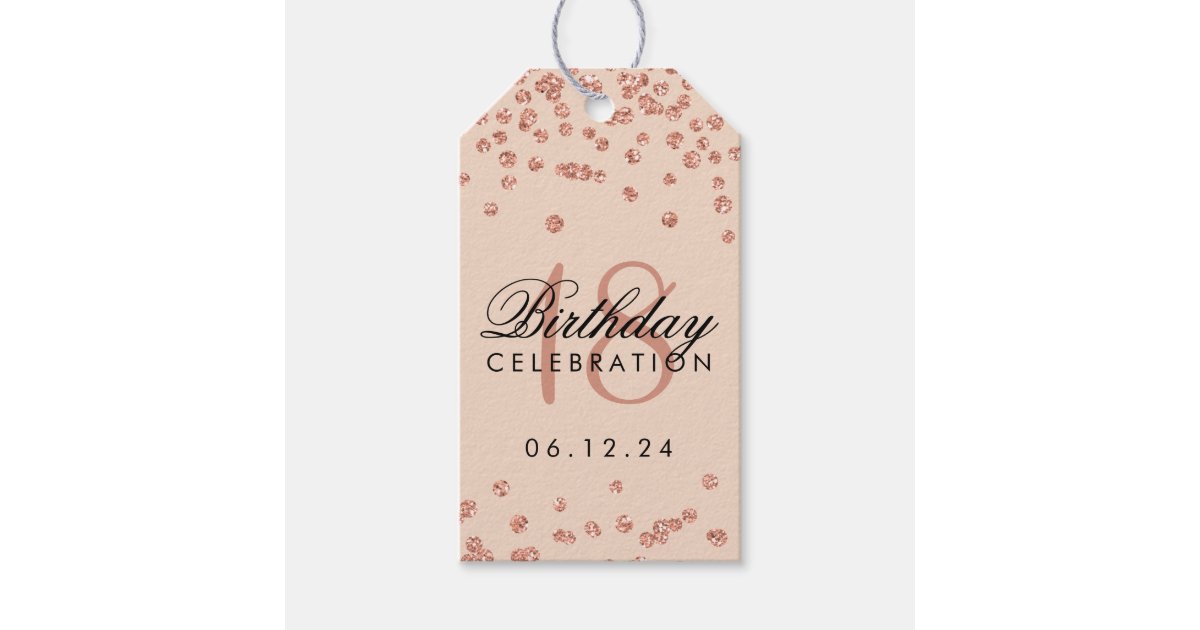 18th Birthday Rose Gold Faux Glitter Confetti T Tags Zazzle 2457