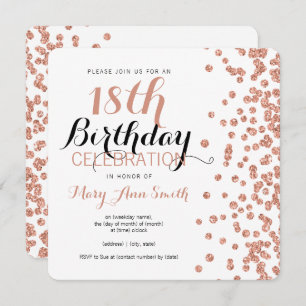 18th Birthday Rose Gold Faux Glitter Confetti Invitation