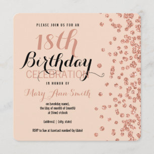 18th Birthday Rose Gold Faux Glitter Confetti Invitation
