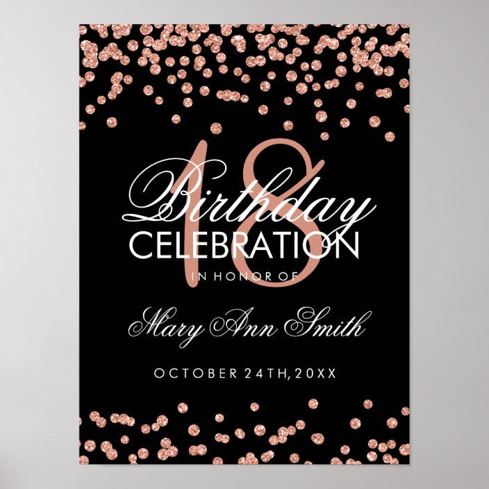 18th Birthday Rose Gold Faux Glitter Confetti Poster 