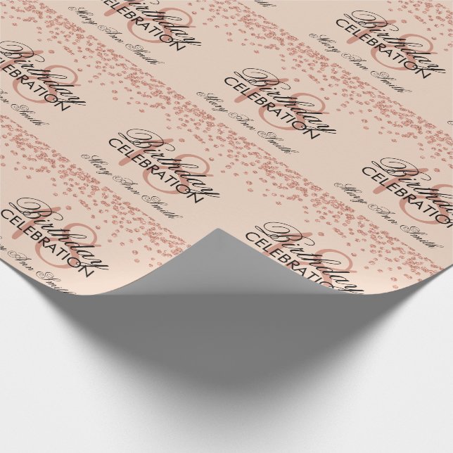 18th Birthday Rose Gold Faux Glitter Confetti Wrapping Paper (Corner)