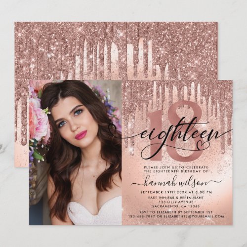18th Birthday Rose Gold Foil & Glitter Photo