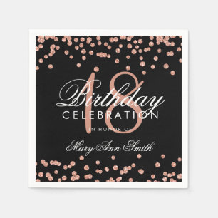 18th Birthday Rose Gold Glitter Confetti Black Napkins
