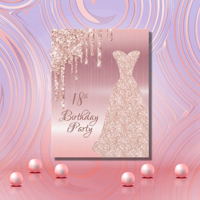 18th birthday rose gold glitter drip invitation postcard (Creator Uploaded)