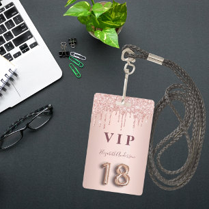 18th birthday rose gold glitter drips pink glam badge