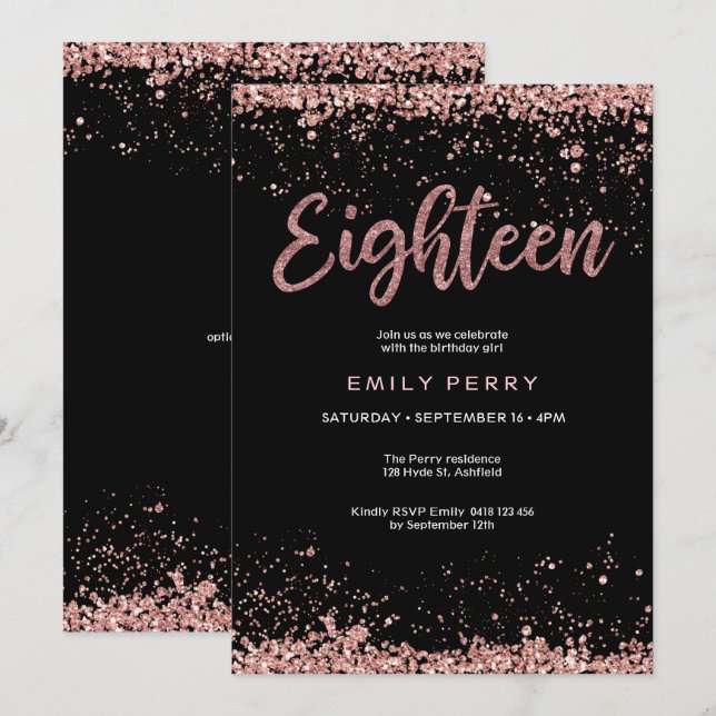 18th birthday rose gold glitter Invitation (Front/Back)