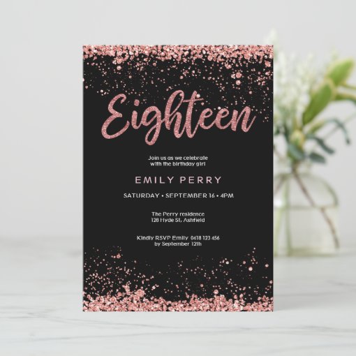 18th birthday rose gold glitter Invitation | Zazzle