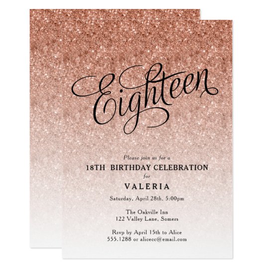 18th Birthday Rose Gold Glitter Invitation Zazzle Com