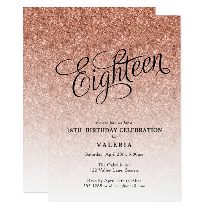 18th Birthday Rose Gold Glitter Invitation 