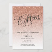 18th Birthday Rose Gold Glitter Invitation (Front)