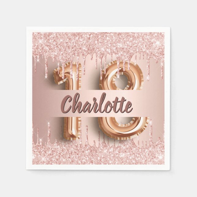 18th birthday rose gold glitter monogram luxury napkins (Front)