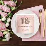 18th birthday rose gold glitter pink balloon style napkins<br><div class="desc">Elegant, classic, glamorous and girly for a 18th birthday party. Rose gold and blush pink, gradient background. Decorated with rose gold, pink faux glitter drips, paint dripping look. Personalize and add a name. With the text: Happy Birthday. The text is written with a modern dark rose colored hand lettered style...</div>
