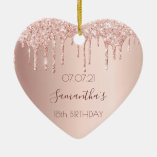 18th birthday rose gold glitter pink heart ceramic ornament