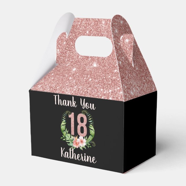 18th birthday rose gold glitter thank you favor boxes (Front Side)