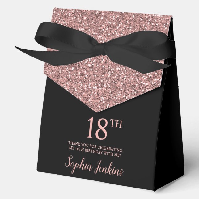 18th Birthday Rose Gold Glitter Thank You Favor Boxes (Front)