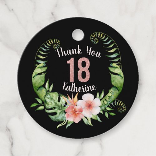 18th birthday rose gold glitter thank you favor tags