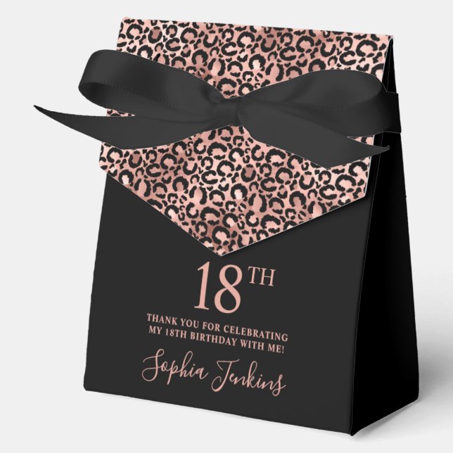 18th Birthday Rose Gold Leopard Print Thank You  Favor Boxes (Front)