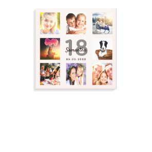 18th birthday rose gold name photo collage canvas print