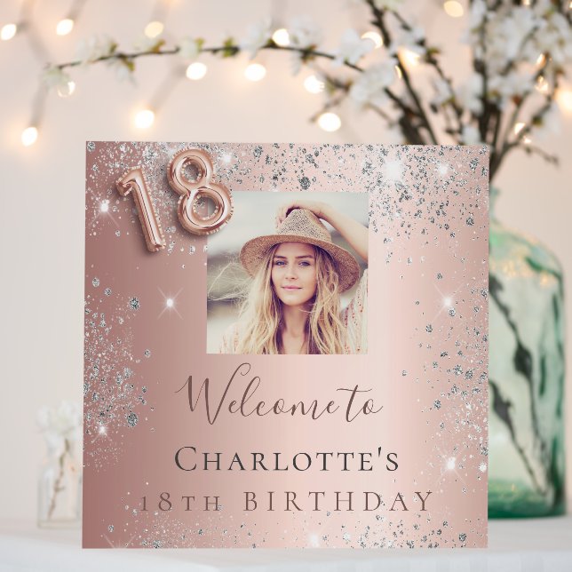 18th birthday rose gold photo glitter silver foam board (In Situ (Wedding))