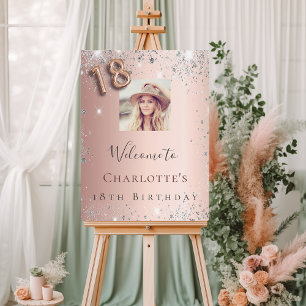 18th birthday rose gold photo silver glitter glam foam board