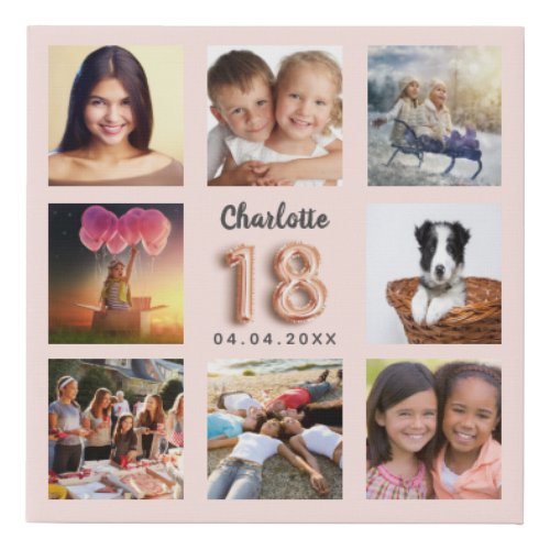 18th birthday rose gold pink custom photo collage faux canvas print