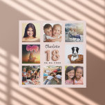 18th birthday rose gold pink custom photo collage faux canvas print<br><div class="desc">A unique gift for a girl's 18th birthday, celebrating her life with a collage of 8 of your own photos, pictures. Personalize and add her name and a date. A chic rose gold, blush pink background. The name is written with a modern hand lettered style script, number 18 with a...</div>