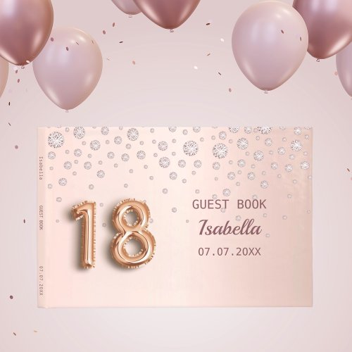 18th birthday rose gold pink diamonds guest book