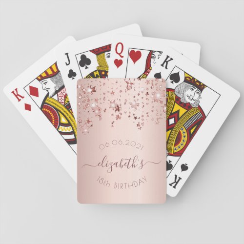 18th birthday rose gold pink glittery stars glam poker cards