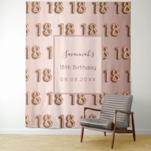 18th birthday rose gold pink monogram luxurious tapestry