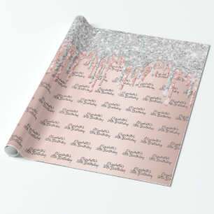 18th birthday rose gold silver glitter sparkle wrapping paper