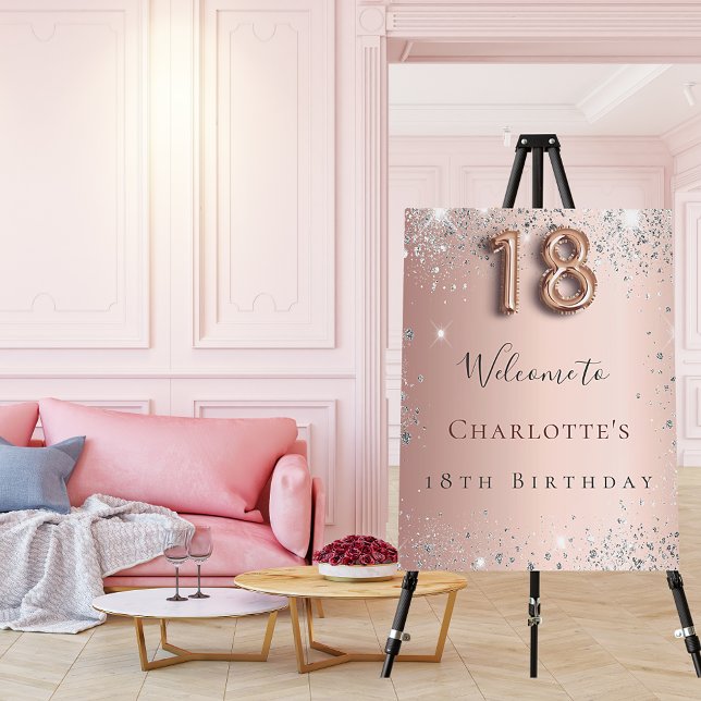 18th birthday rose gold silver glitter welcome foam board (Creator Uploaded)