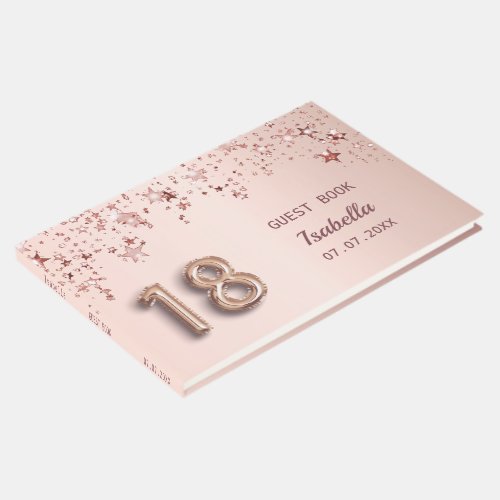 18th birthday rose gold stars pink balloon font guest book