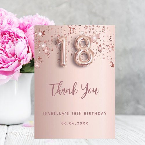 18th birthday rose gold stars thank you card