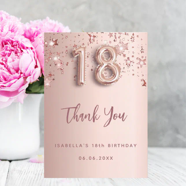 18th birthday rose gold stars thank you card | Zazzle