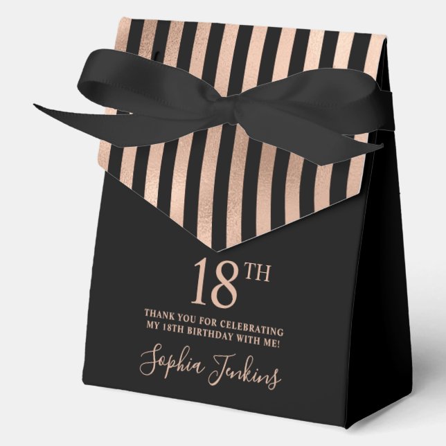 18th Birthday Rose Gold Striped Thank You  Favor Boxes (Front)
