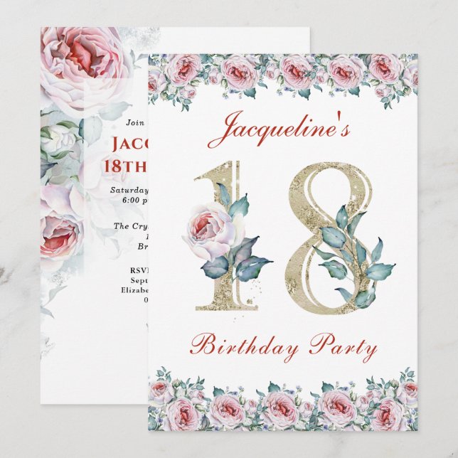 18th Birthday Roses Party Invitation (Front/Back)