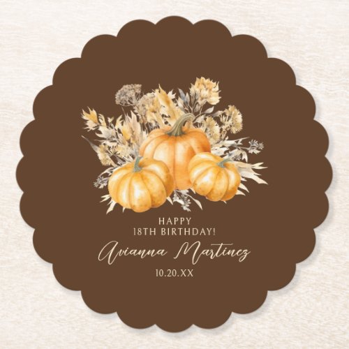 18th Birthday Rustic Boho Pumpkin Fall Custom Paper Coaster