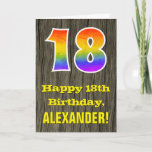 [ Thumbnail: 18th Birthday: Rustic Faux Wood Look, Rainbow "18" Card ]
